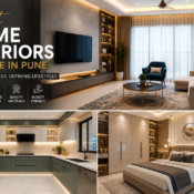 Best home interiors near me in Pune featuring modern living room design, modular kitchen interiors, and stylish bedroom designs with customized home solutions.