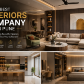 Modern luxury living room designed by the best interiors company in Pune featuring contemporary furniture, elegant lighting, premium finishes, and stylish residential interior design.